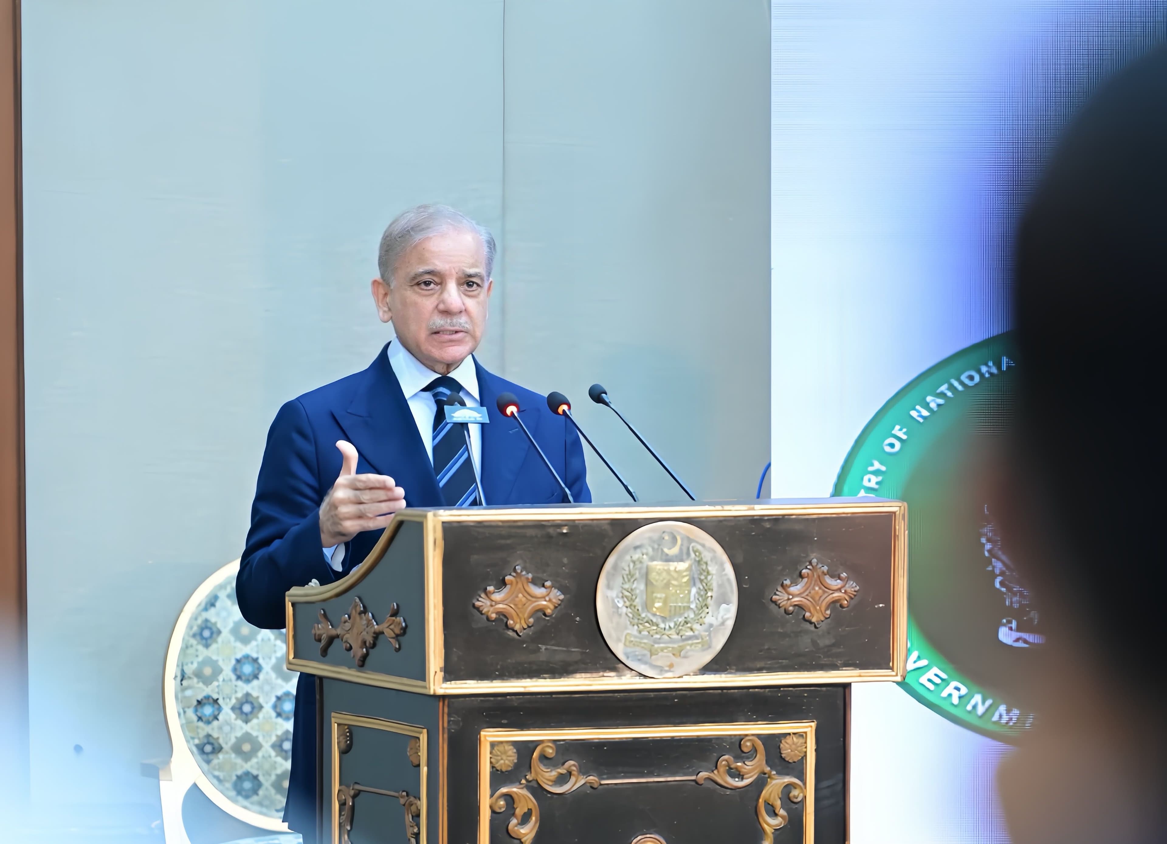 Prime Minister Muhammad Shehbaz Sharif addresses at the National Seminar on Harnessing Pakistan's Livestock Potential.